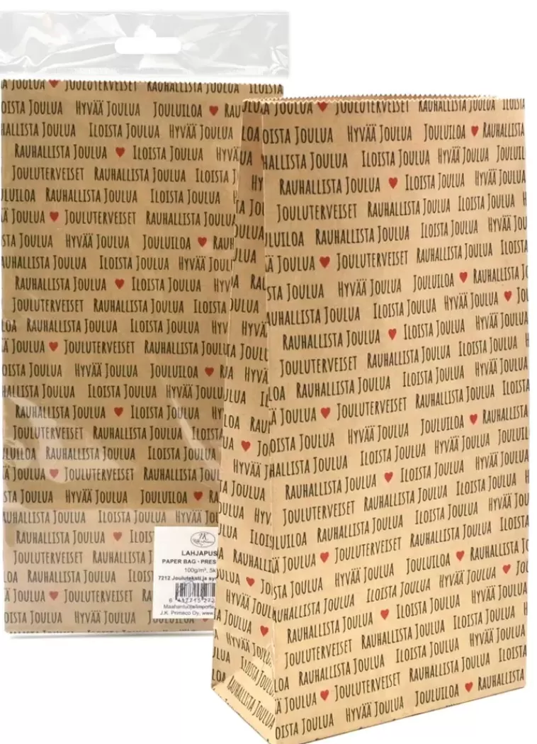 J.K. Primeco Lahjapussi Jouluteksti Ja Sydamet Natur 5 Kpl Store