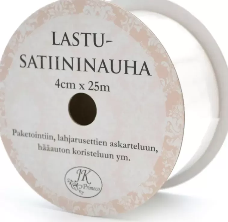 J.K. Primeco Lastusatiininauha Valkoinen 4Cm X 25M Fashion