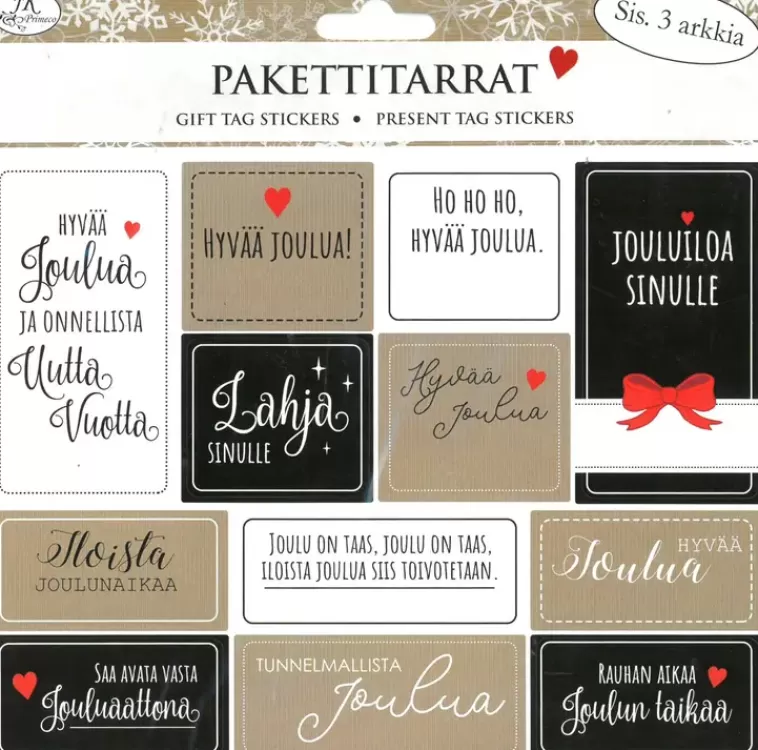 J.K. Primeco Pakettitarra Joulutoivotukset Musta-Natur 3 Ark Best Sale