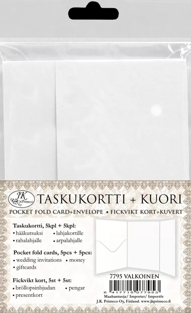 J.K. Primeco Taskukortti+Kuori Valkoinen 5Kpl+5Kpl Discount