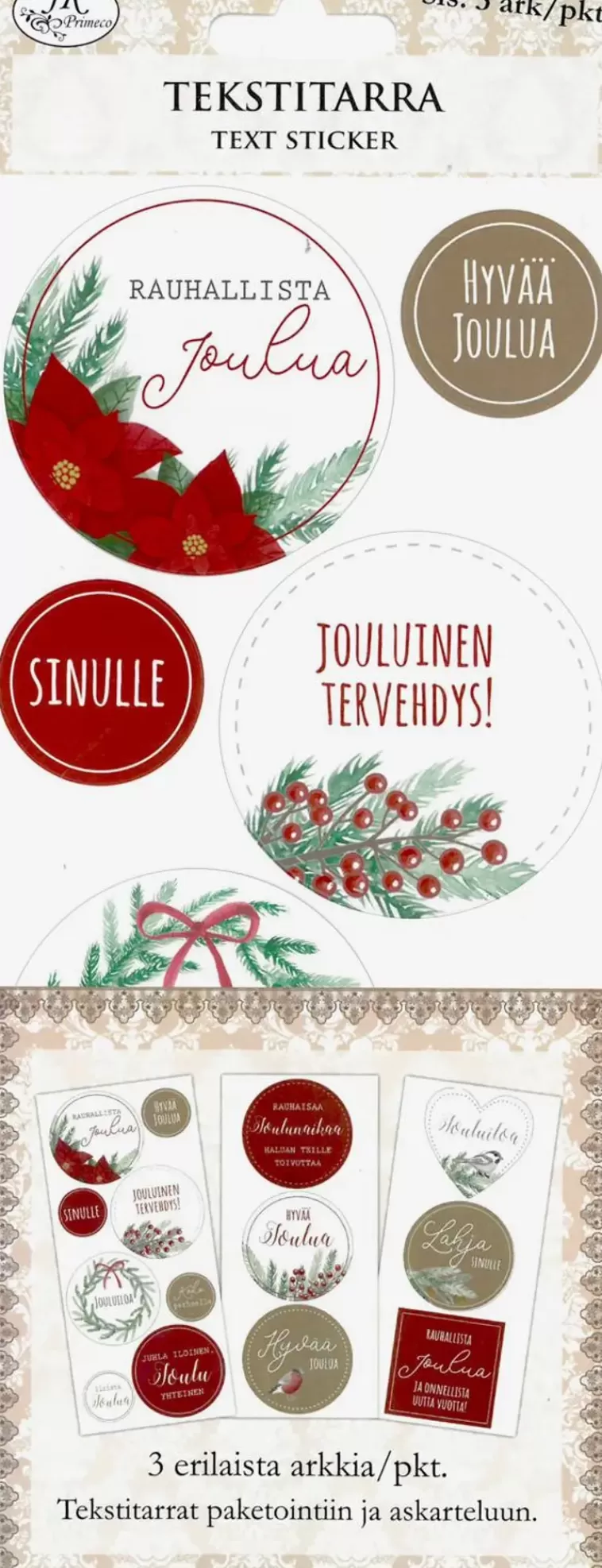 J.K. Primeco Tekstitarra Iso Havut Ja Marjat 3 Ark Shop
