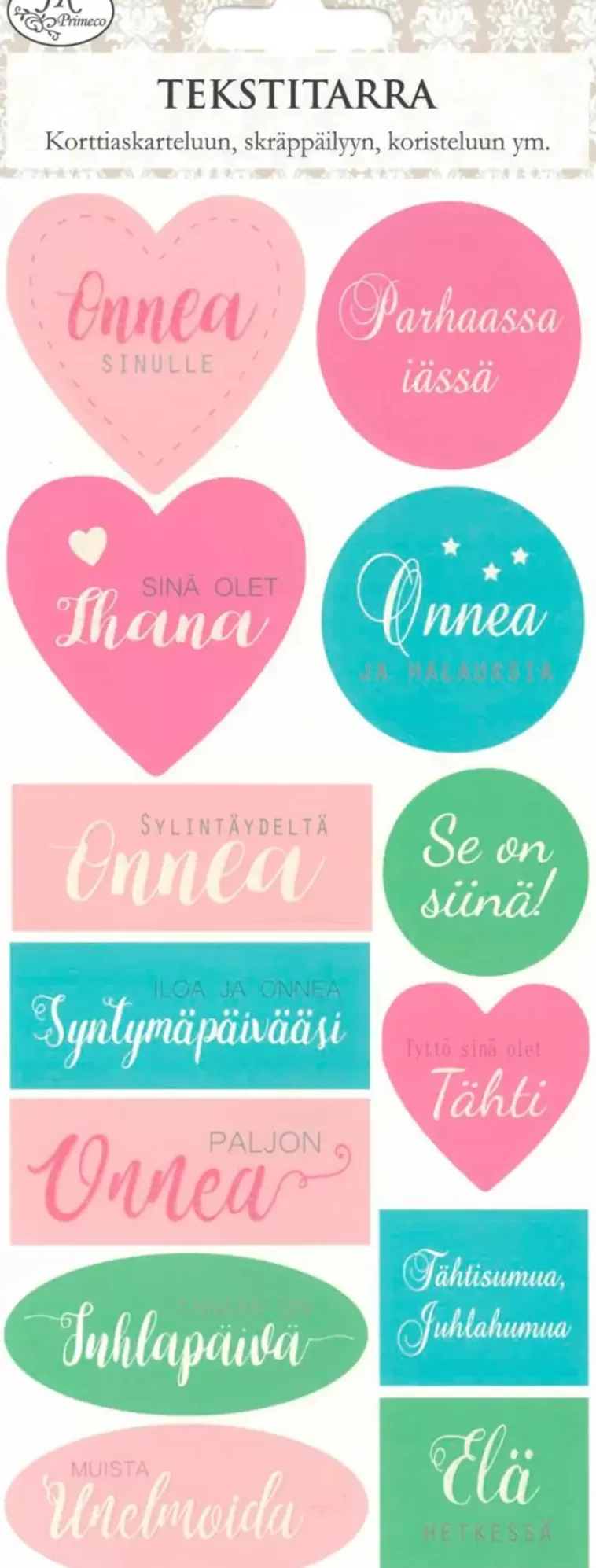 J.K. Primeco Tekstitarra Onnittelut Pastelli 1Ark/Pkt Online